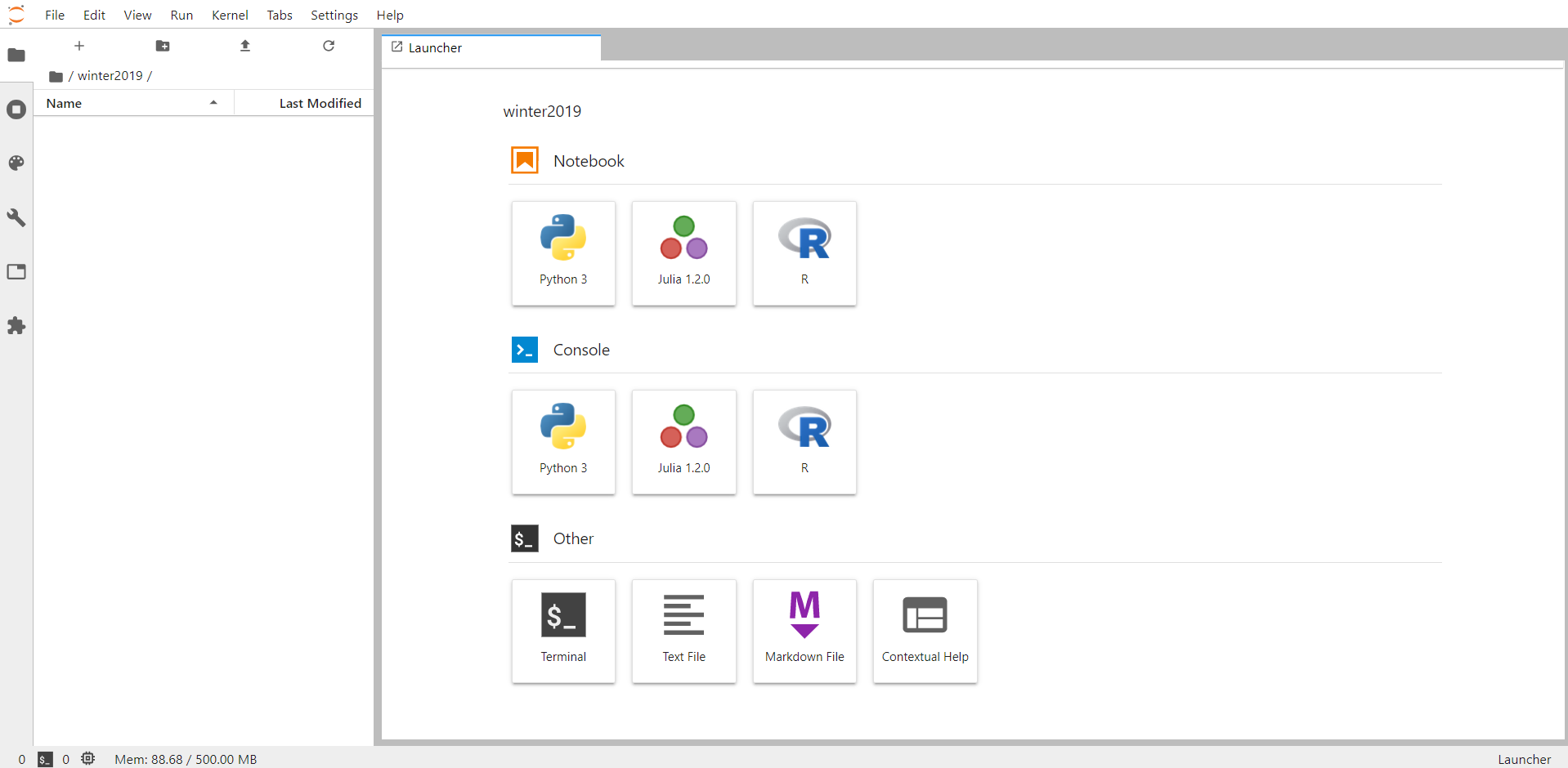 Start Screen of Jupyter Lab